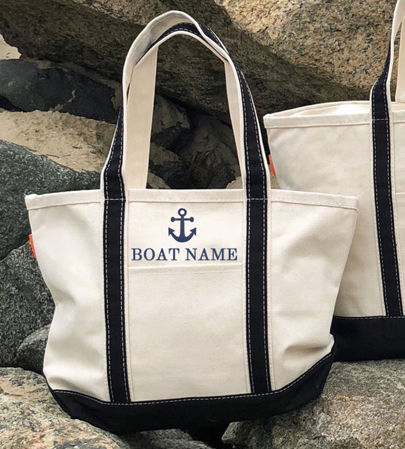 Zippered Tote Bag With Boat Name Custom Boating Gift Canvas Tote Bag Custom Boat Bag Personalized Tote Gift For Sailor Nautical image 2