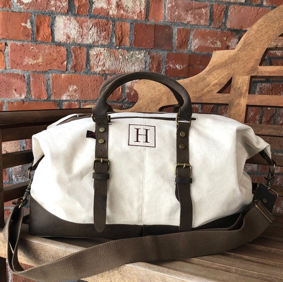 Canvas and Leather Duffle Bag for Women Canvas Weekender Bag - Etsy