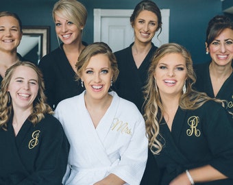 Bridal Party Robes, Maid Of Honor Gift From Bride, Cotton Robes For Bridesmaids, Black Robes For Women, Black Bridesmaid Robes Set Of