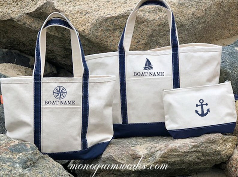 Zippered Tote Bag With Boat Name Custom Boating Gift Canvas Tote Bag Custom Boat Bag Personalized Tote Gift For Sailor Nautical image 7