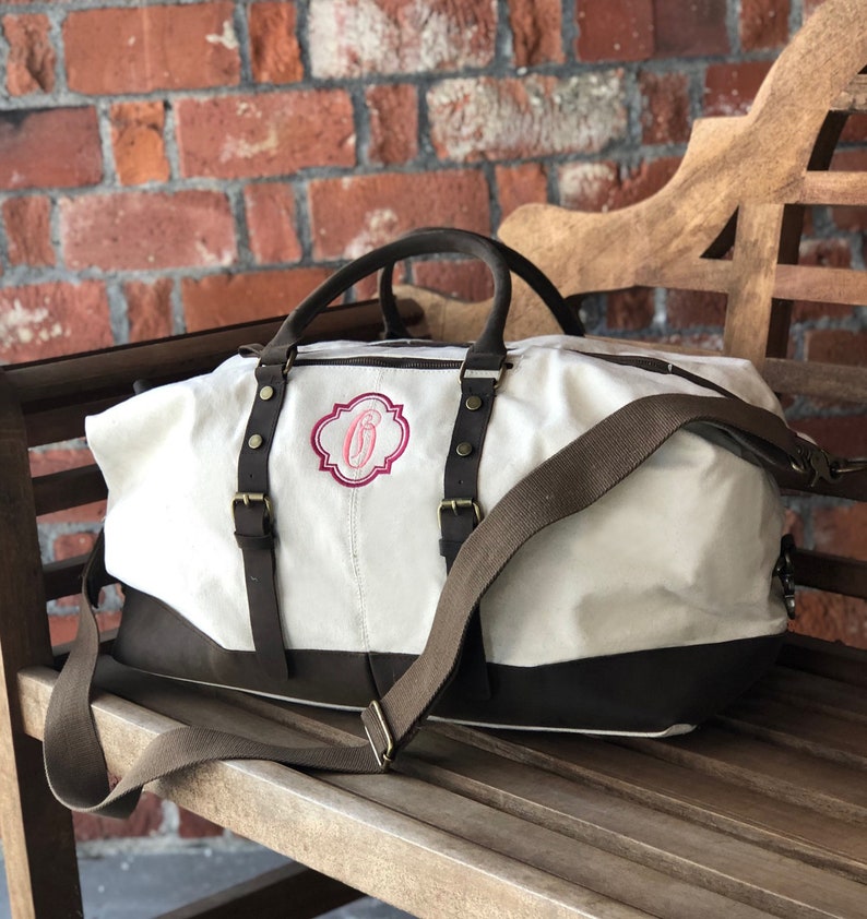 Canvas and Leather Duffle Bag for Women Canvas Weekender Bag Etsy