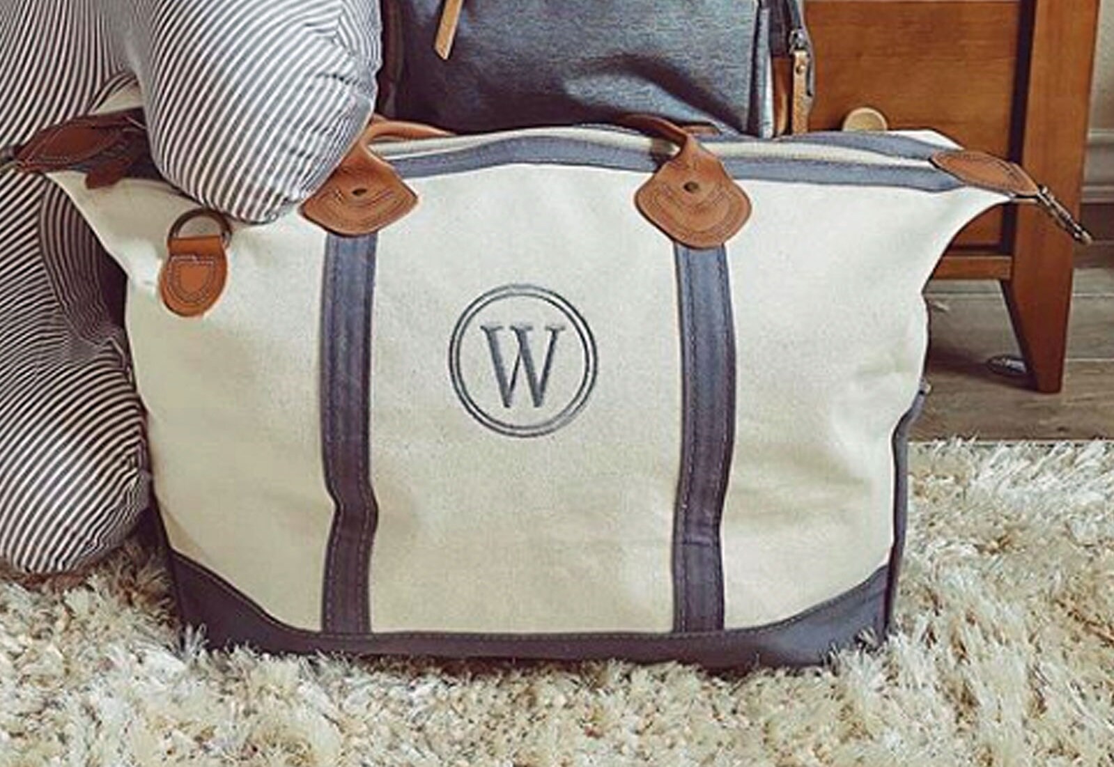 Canvas and Leather Travel Bag Weekender Bag Toiletry Bag