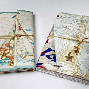 Nautical Soft Cover Handmade Junk Journal, Pocket Travel Notebook for Purse