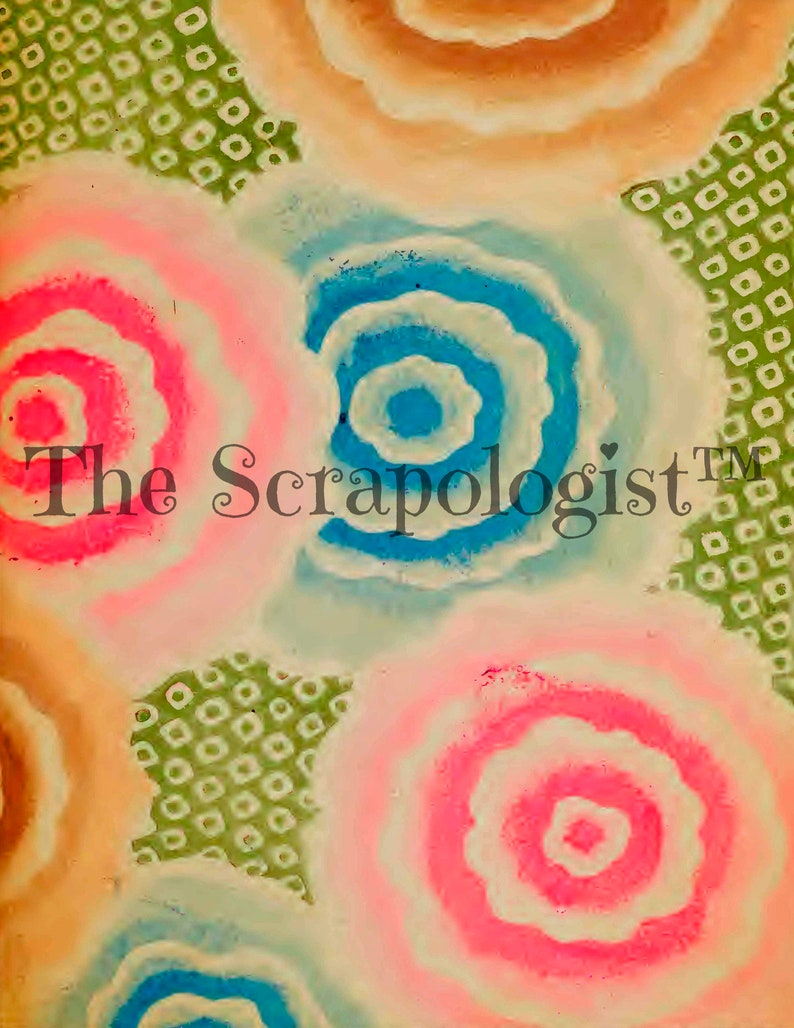 May include: Abstract digital art print featuring a colorful pattern of overlapping circles in shades of pink, blue, green, and brown. The circles have a concentric design with white outlines. The text "The Scrapologist&trade;" is visible in the center of the image.