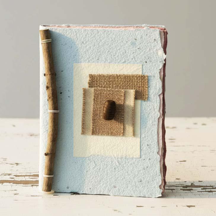 Art Journal with Handmade Paper Cover, Variety of Mixed Media Pages, Hand Sewn Binding