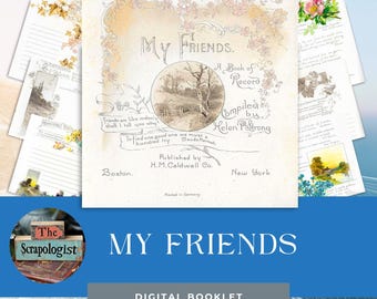 Friendship Memory Book, DIY Junk Journal or Mini Album Kit, Vintage Ephemera, Page Inserts, Collage Papers | Digital Download