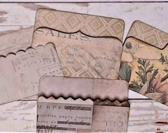 Mini File Folders made from Tim Holtz Wallflower paper, Junk Journal Ephemera, Great for Pockets, Set of 16 Die Cuts