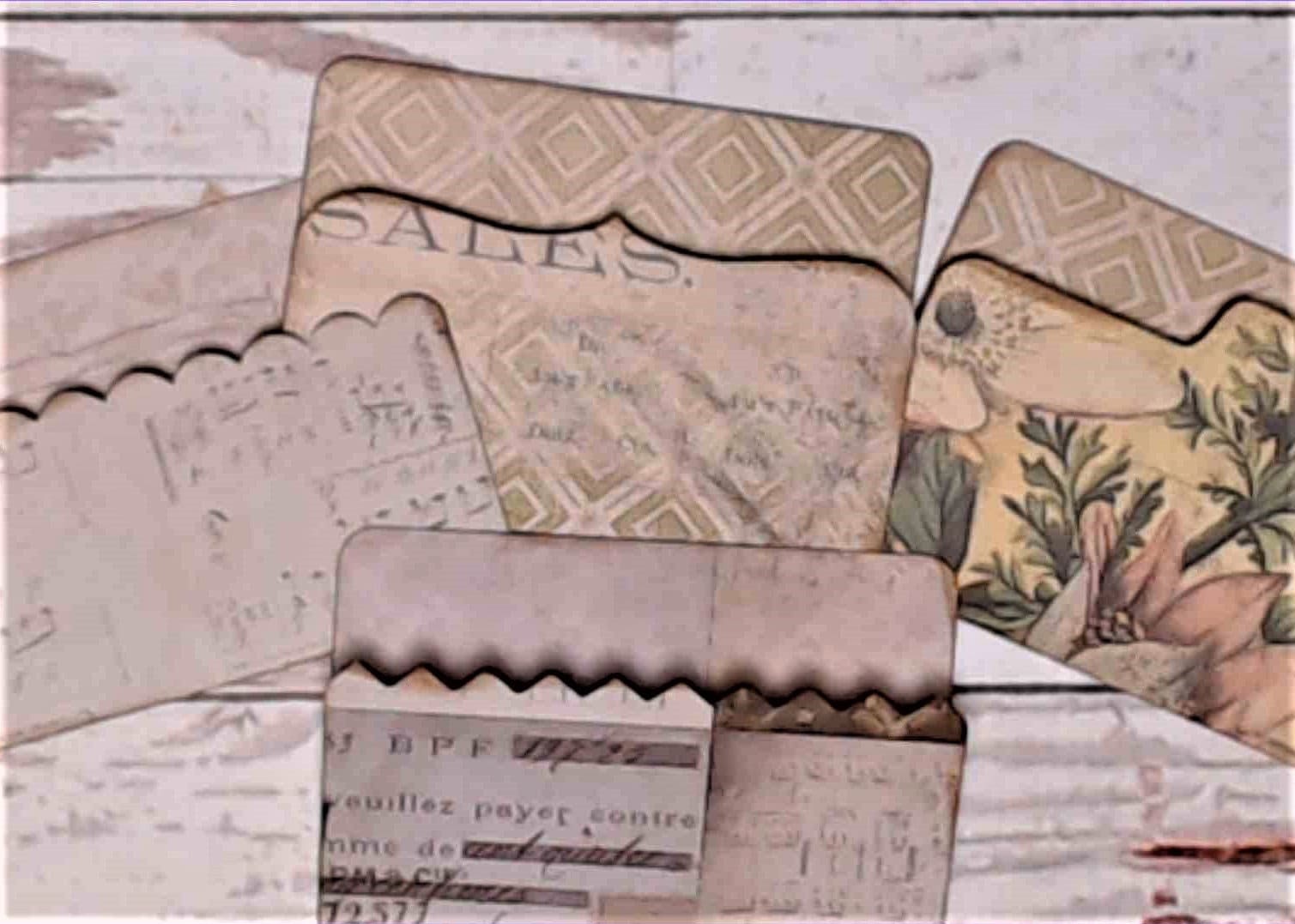 Mini File Folders made from Tim Holtz Wallflower paper, Junk Journal Ephemera, Great for Pockets, Set of 16 Die Cuts