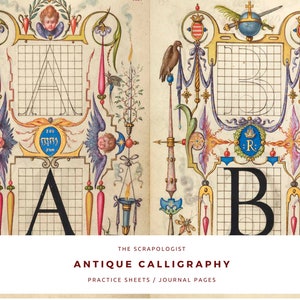 Kalligraphie Arbeitsblatt, Handlettering Arbeitsblatt, Vintage, Junk Journal Seite | Digitaler Download