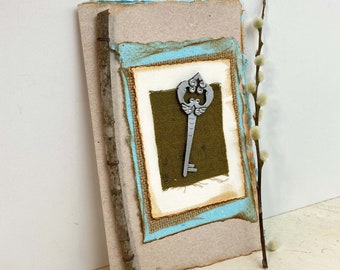 Handmade Paper Art Journal: Mixed Media Pages, Key Embellishment
