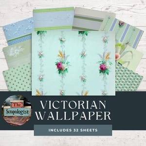 Victorian Floral Wallpaper, Arsenic Green, Scheele&#39;s Green for Junk Journals, Scrapbooks, Mixed Media, Collage, set of 32 pages, .pdf format