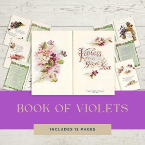 Libro delle viole, poesia vittoriana illustrata con dipinti a colori, diario spazzatura fai da te o kit mini album, documenti collage / download digitale