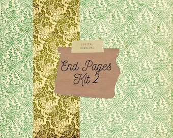 Vintage End Papers - Leaf Patterns, Book Making Supplies, Printable Junk Journal Kit | Digital Download