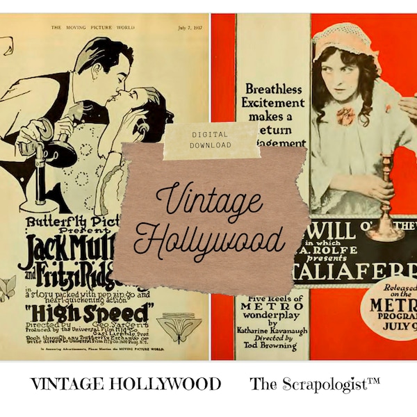 Vintage Hollywood Printable Journal Kit, Junk Journal Ephemera, Collage Supplies | Téléchargement numérique