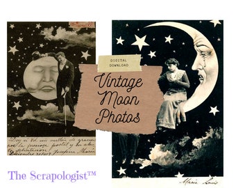 Vintage himmlische Mond Foto, Ephemera Printables für Junk Journals