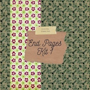 Vintage End Papers - Kit 2, Botanical Theme, Printable Junk Journal Kit, Book Making Supplies, Collage Papers | Digital Download