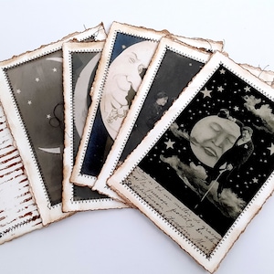 Vintage Moon Photo Cards and Junk Journal Page Inserts, Set of 5