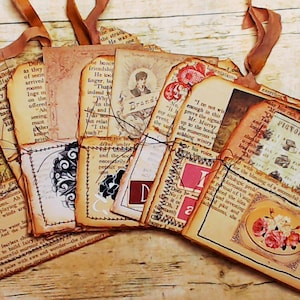 Pochettes de bibliothèque à partir de pages de livres vintages, kit éphémère de journal indésirable, fait main