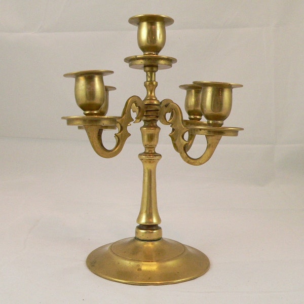 Vintage Brass 5 candle Candelabra, Solid Brass, Collapsible Candlestick