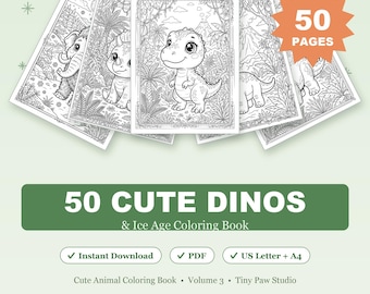 50 Kawaii Dinosaur & Ice Age Coloring Pages (PDF Download)
