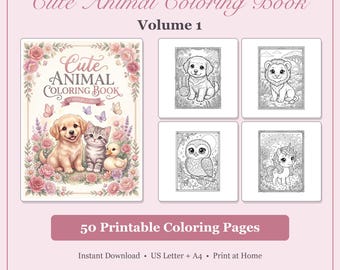 Kawaii Animal Coloring Pages | 50 Printable Designs (US Letter + A4)