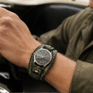 24mm Leather Cuff Watch Band, Handmade Punk Vintage Strap for Men