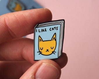 I Like Cats book enamel pin