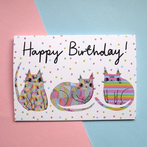 Chats arc-en-ciel « Joyeux anniversaire ! carte de voeux