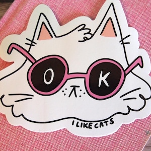 Fluffy cat in glasses vinyl sticker, cat sticker, cat decal, vinyl sticker, scrapbooking