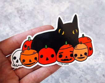 Black cat and pumpkins vinyl stickers