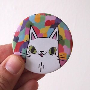 Colourful cat badge, I like cats, Cat badge, Cat button, Cat pin badge, White cat, Rainbow, Rainbow badge