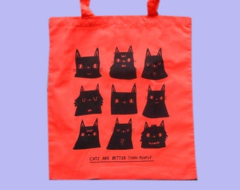 Orange Cats are better than people screen printed tote bag