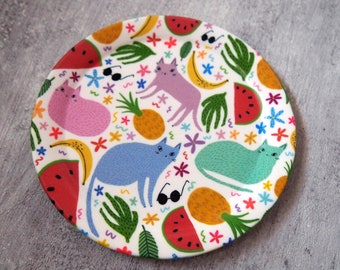 Tropical cats ring dish, trinket tray, trinket dish, cat gift, coaster, cat decor, ring dish