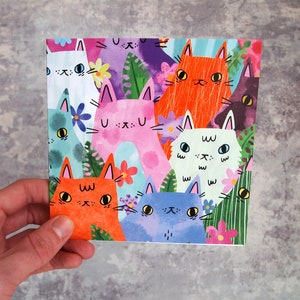 carte de voeux illustrée de chats colorés