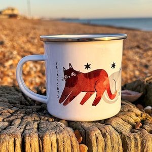 Cats illustrated enamel camping mug, enamel mug, I like cats, cat mug, cat cup
