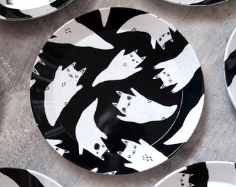 Ghost cats spooky party plate, plastic snack plate, picnic plate, children's plate
