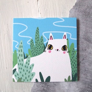 White cat blank greetings card
