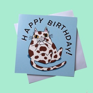 Carte de voeux joyeux anniversaire chat Splodge, carte d'anniversaire vierge à l'intérieur