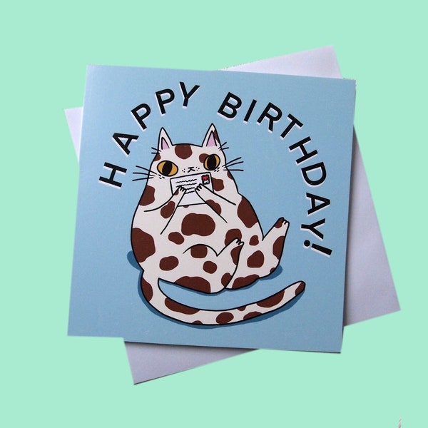 Splodge cat Happy Birthday greetings card, blank inside birthday card