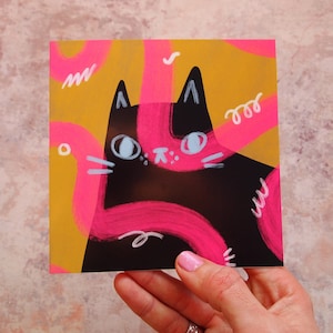 Black cat greetings card, black cat birthday card, cat birthday card, black cat