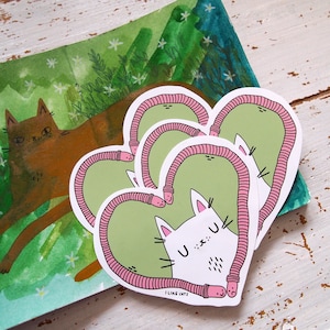 Cat and worms vinyl sticker, cat sticker, worm sticker, cat decal, scrapbooking