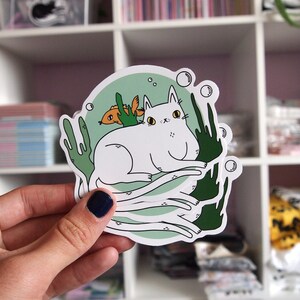 Underwater cat vinyl sticker, cat decal, cat sticker