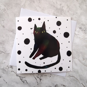 Black cat illustrated greetings card