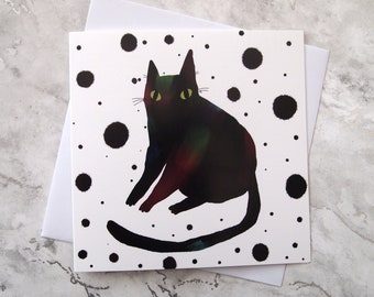 Black cat illustrated greetings card
