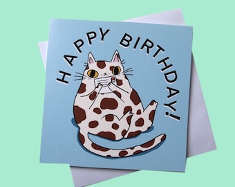 Splodge cat Happy Birthday greetings card, blank inside birthday card