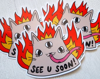 Hell cat spooky vinyl stickers, spooky sticker, cat sticker, Halloween sticker
