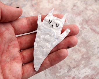 Ghost Cat Halloween Brooch, laser cut acrylic cat brooch