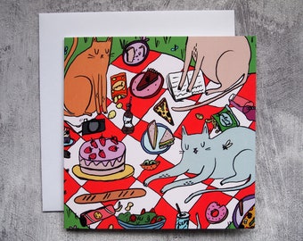 Cat picnic blank greetings card