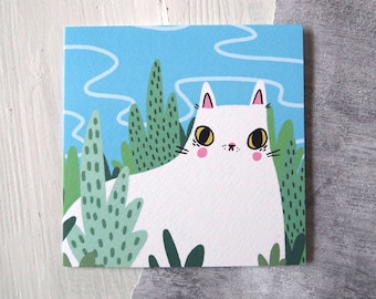 White cat blank greetings card