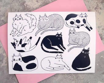 Cat drawings blank greetings card